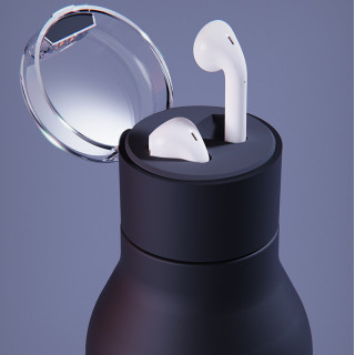 Gourde design avec boitier de chargeur pour écouteurs